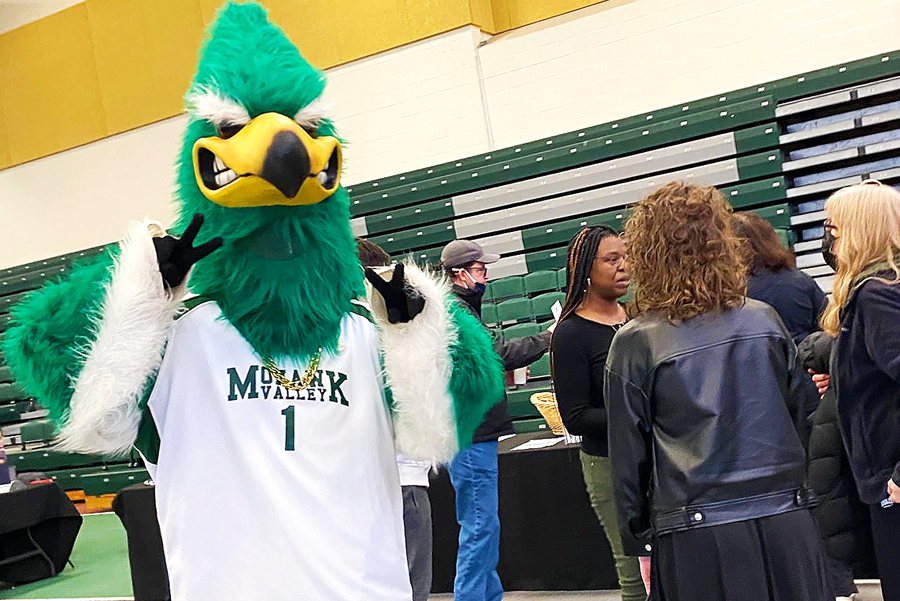 MVCC mascot Mo Hawk at Open House event