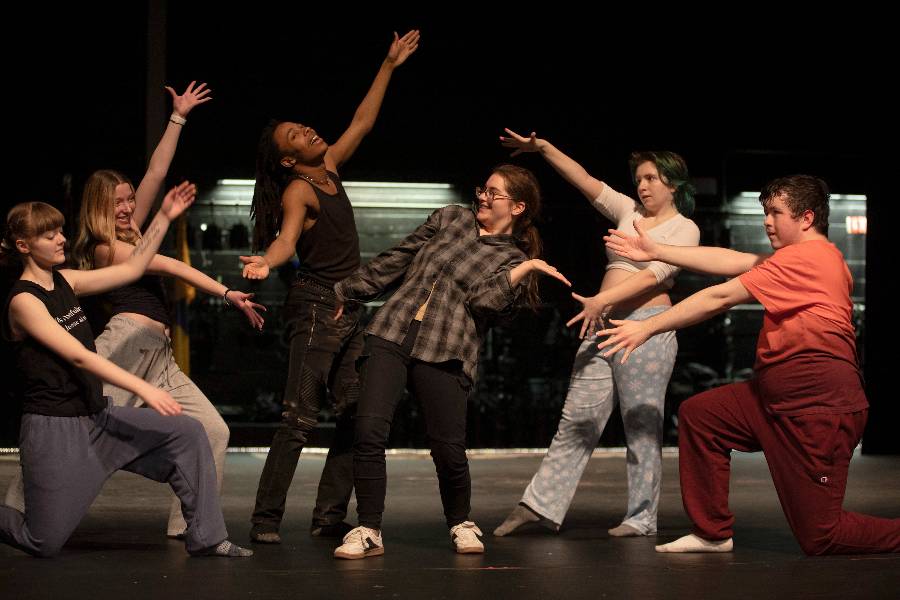 theater students on stage theater students in rehearsal on stage