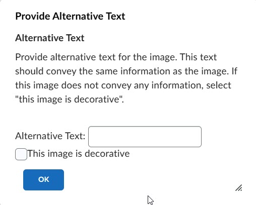 Alternative Text Dialog Box
