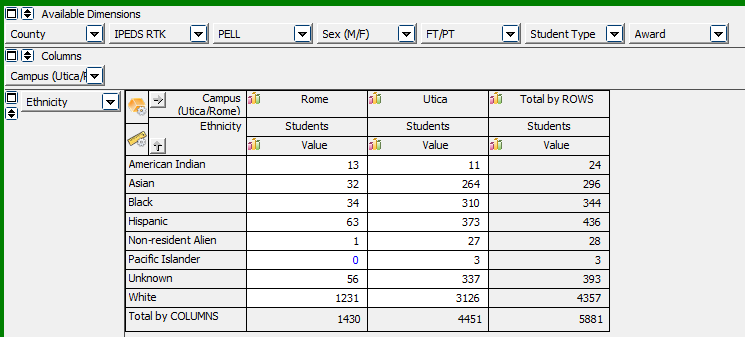 enrollment by campus and ethnicity