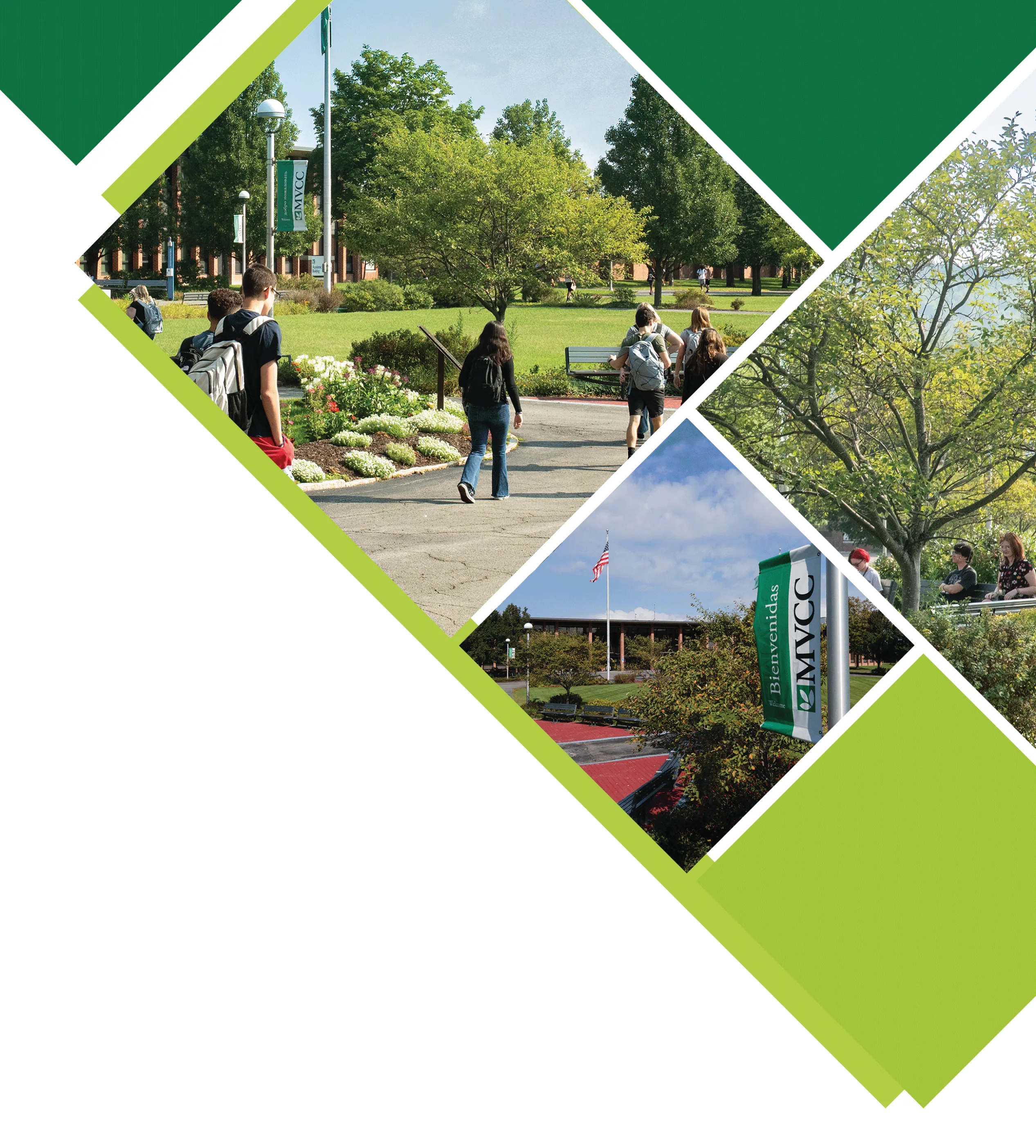 Collage image of green squares and campus photos