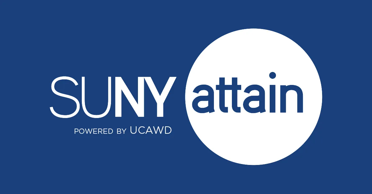 Blue graphic with white SUNY ATTAIN logo